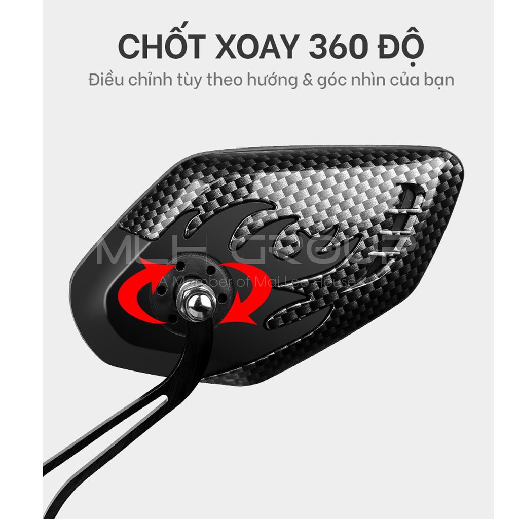 Bộ 2 Gương xe đạp, xe đạp điện cao cấp  xoay 360 độ chắc chắn, gương phẳng, góc lớn MLH
