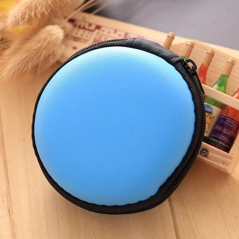 Portable Mini Round Carrying Cases For Earphone Headset Storage Bag