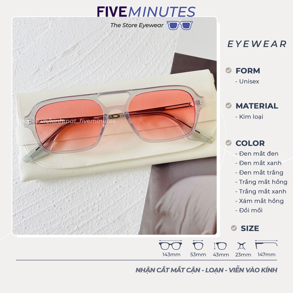 Gọng kính râm nam nữ, kim loại chắc chắn viền mắt nhựa dẻo mắt ngang nhiều màu Fiveminutes Unisex Nam nữ