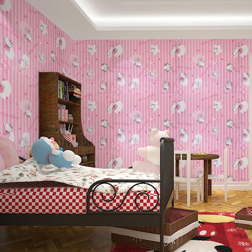 Decal giấy dán tường kitty sọc hồng khổ rộng 45cm có sẵn keo | BigBuy360 - bigbuy360.vn