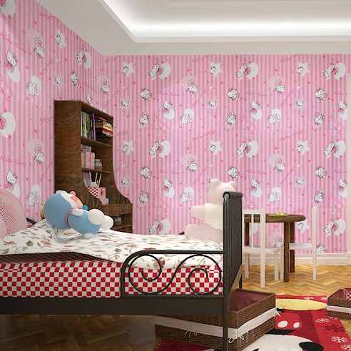 Decal giấy dán tường kitty sọc hồng khổ rộng 45cm có sẵn keo