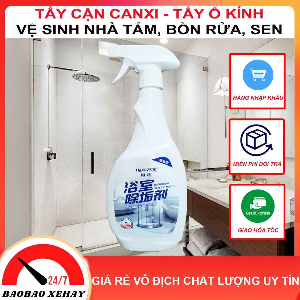 [XỊN] Tẩy Cặn Canxi Vách Kính - Vệ Sinh Nhà Tắm - Dung Dịch Tẩy Cặn Canxi, Tẩy Rửa Nhà Tắm, Vòi Sen, Gạch Men Cực Mạnh