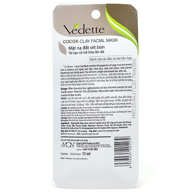 Mặt Nạ Đất Sét Bùn Non Cocoa Vedette 12Gr