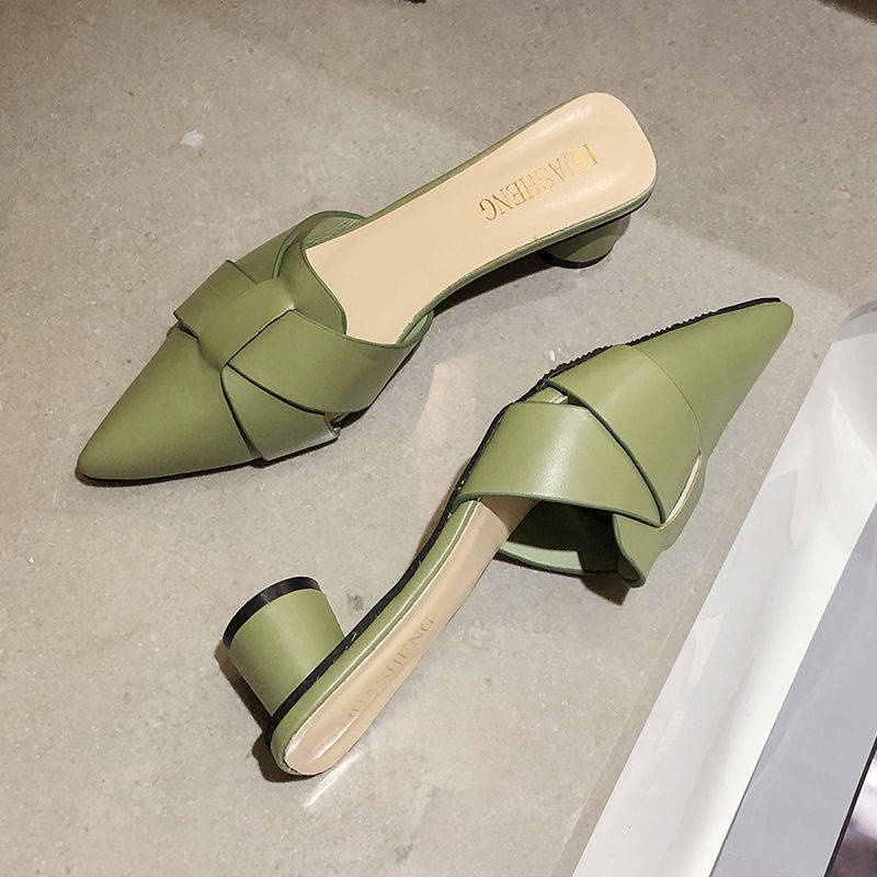 Giày Muller Da Mềm Gót Dày Mũi Nhọn Thời Trang Hè Thu Sành Điệu