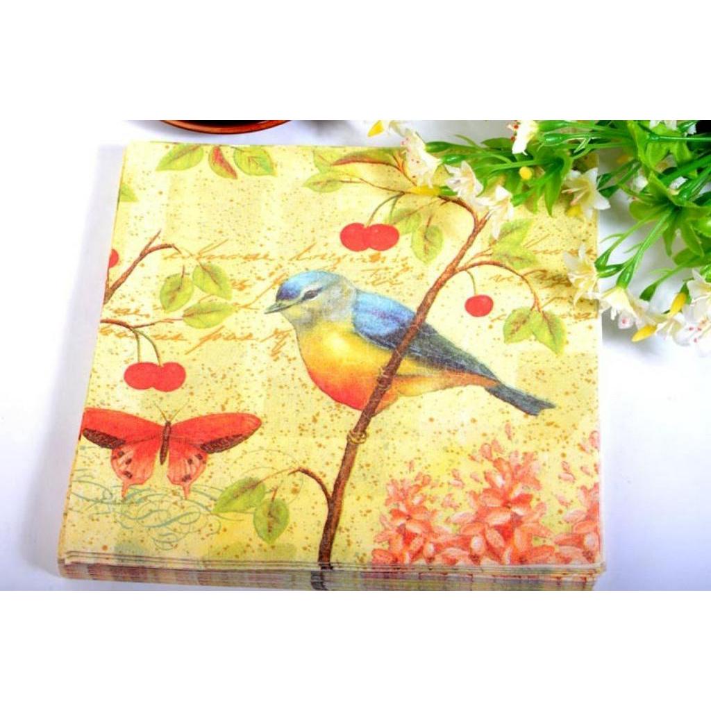 Khăn Giấy Ăn Dùng Một Lần Họa Tiết Hoa Bướm Chim Tiện Dụng