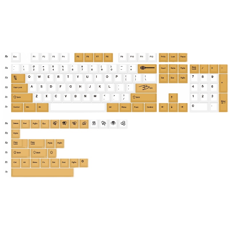 Honey Milk Keycaps Cherry Profile Bee Keycaps PBT Dye Thăng hoa Bàn phím cơ Keycap 133 Phím