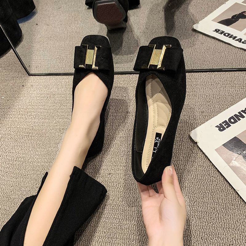 Giày Búp Bê Mũi Vuông Đế Bằng Phối Khóa Kim Loại Thời Trang Mùa Thu 2022 Mới Cho Nữ