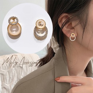 Bông tai hai vòng tròn đính đá phong cách hàn quốc nhỏ xinh - Mely D2-32