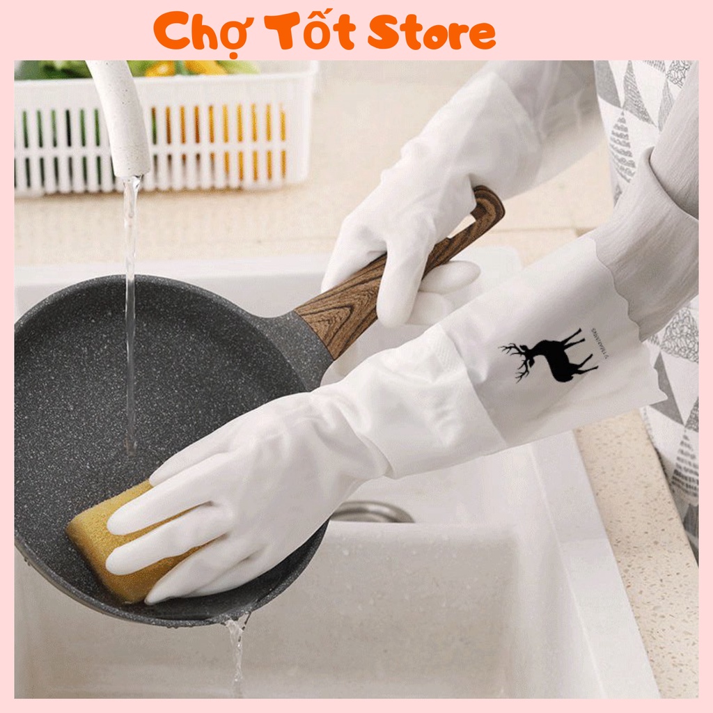 Găng Tay Cao Su Siêu Dai, Siêu Bền Loại Dài Có Chun Chống Tuột , Lót Nỉ Siêu Ấm 88237 Chợ Tốt Store