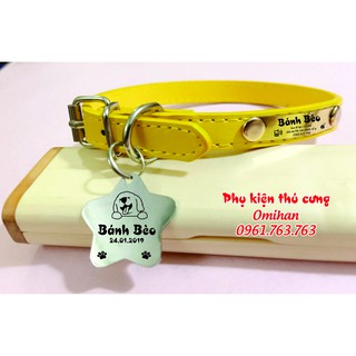 COMBO BỘ VÒNG CỔ CHÓ MÈO DA PU GẮN TAG LIỀN+ TAG RỜI (Khắc miễn phí)