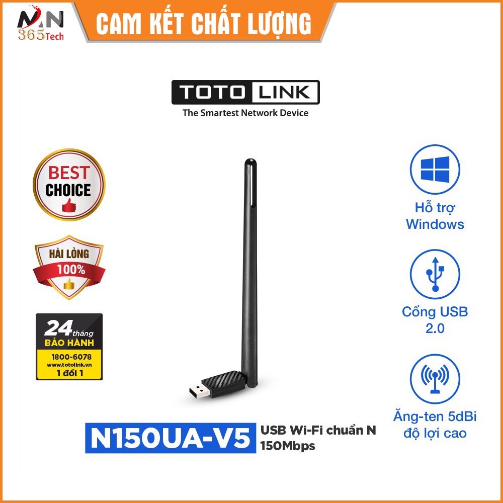 USB thu Wifi cho máy PC  TOTOLINK N150UA không cần cài đặt có anten 5DPI