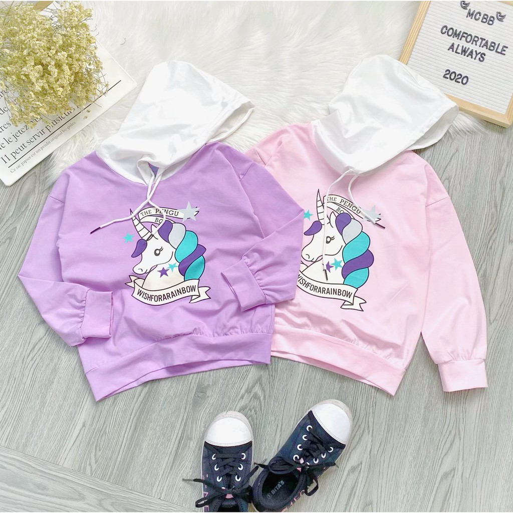 MCBB - Size Nhỏ 7-24Kg Áo Hoodie Nữ Bé Gái Và Mẹ Cotton Áo Thun Dài Tay Có Mũ Kỳ Lân Áo Bé Gái Áo Trẻ Em 1-16 Tuổi Bộ L6