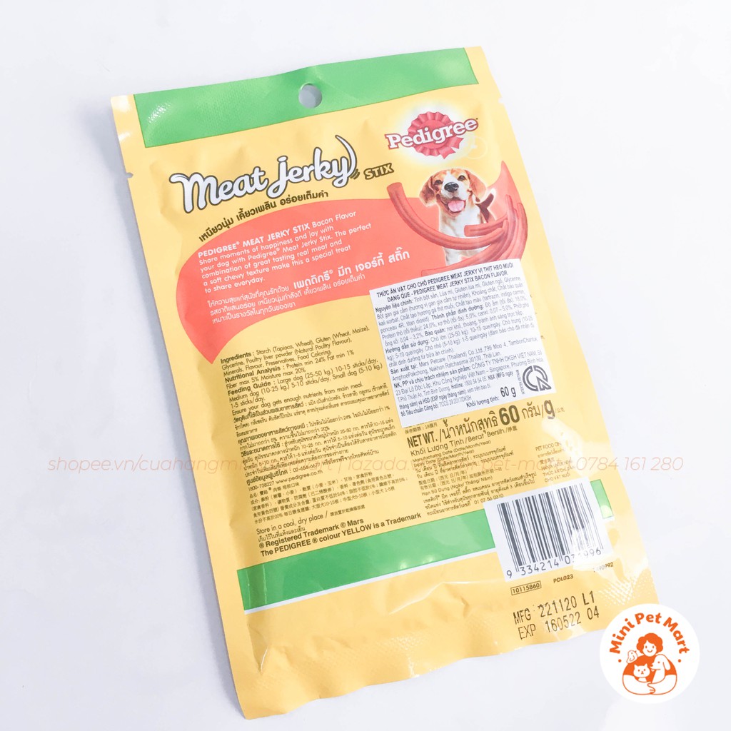 Thức ăn vặt cho chó vị thịt heo muối PEDIGREE 60g (15 cái) - snack, bánh thưởng cho chó