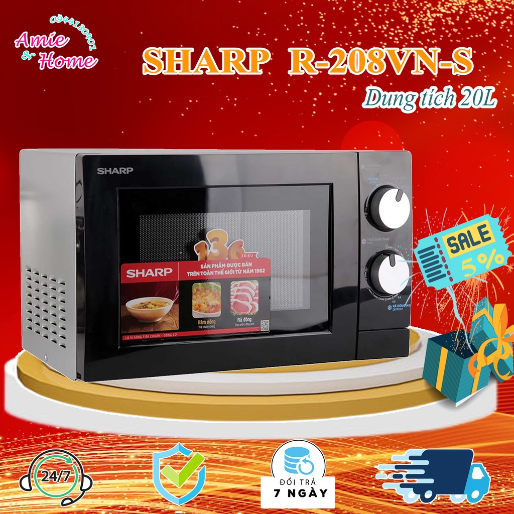 Lò vi sóng điện cơ SHARP R-208VN dung tích 20L - 700W bảo hành 12 tháng chính hãng