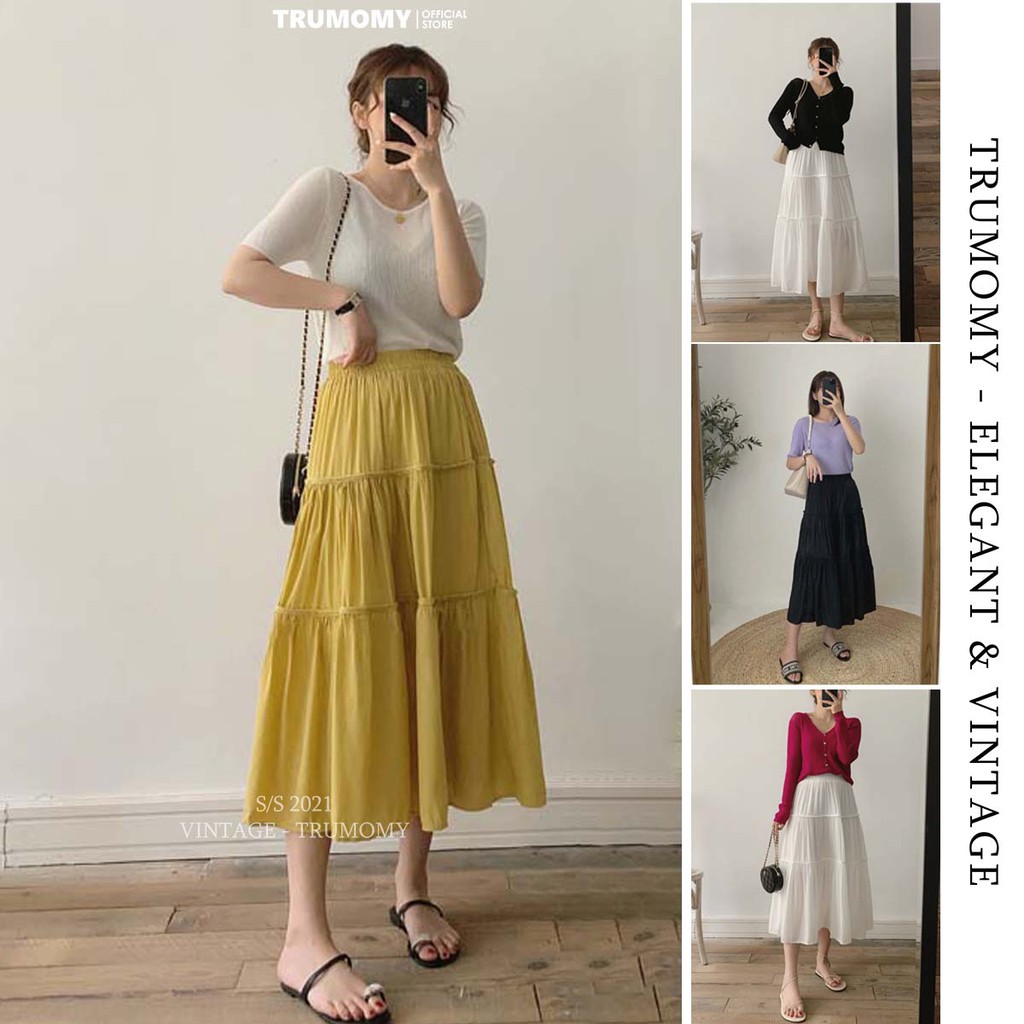 Chân váy chữ A dài midi Vintage Style Korea - Trumomy Women’s Skirts