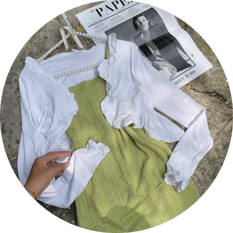 ĐẦM 2S BODY LEN XANH CHUỐI KÈM KHOÁC CROP TRẮNG