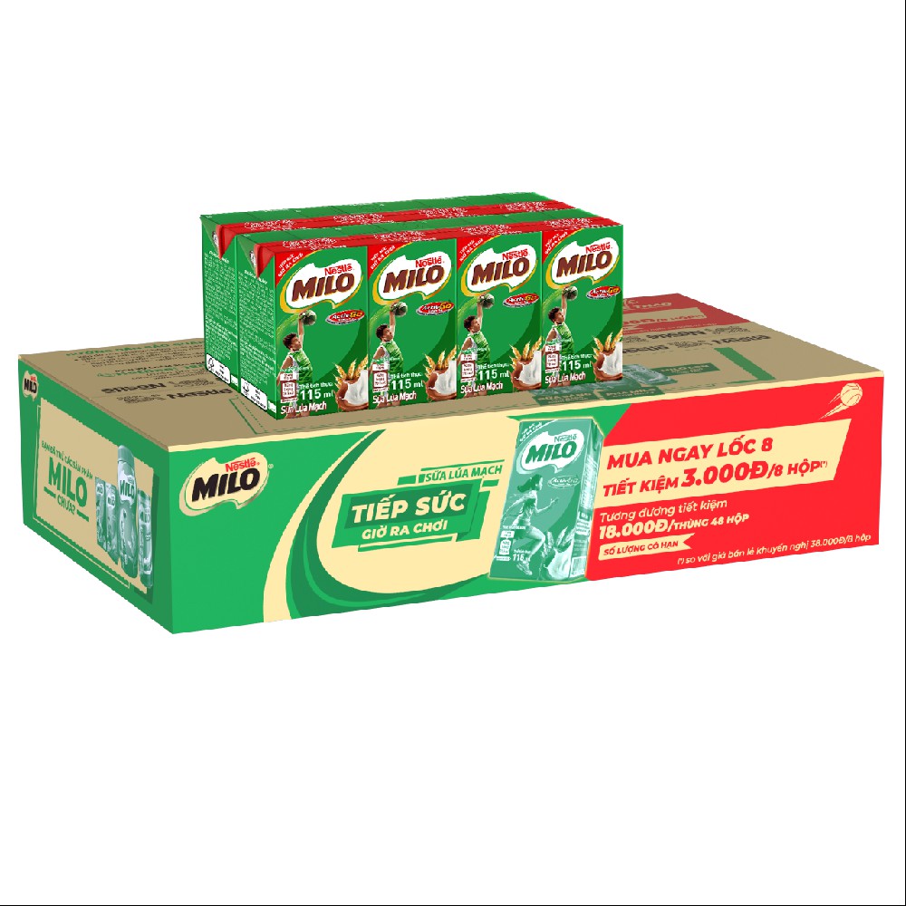 [Mã GRO1MILO1 giảm 10% đơn 150K] Thùng 48 hộp sữa nước Nestle Milo 115ml/ hộp - Phiên bản lốc 8