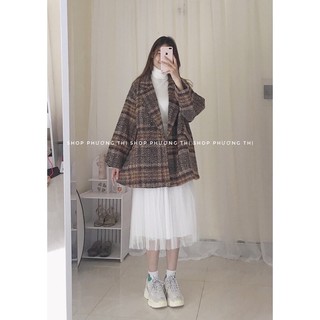 Áo dạ kẻ màu siêu tây