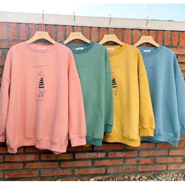 Áo sweater nỉ tay dài ❤️FREESHIP❤️áo nỉ bông ấm in hình vịt kẻ nhiều màu