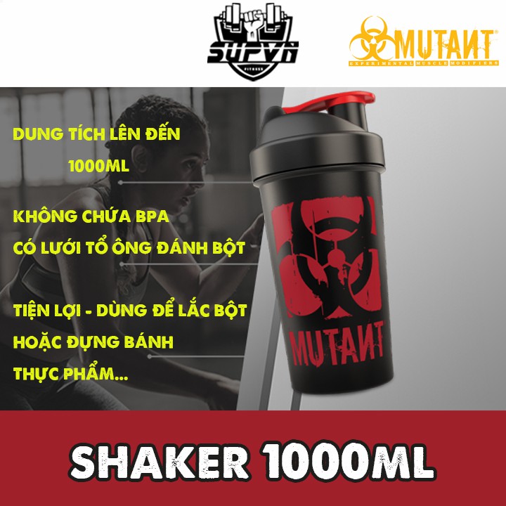 Bình lắc Shaker Mutant 1000ml - Bình nước tập gym 1lit - Bình BPI chính hãng giá tốt