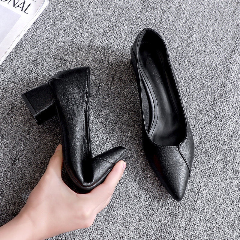 Giày Cao Gót 3~5cm Mũi Nhọn Đế Dày Bằng Da Mềm Thời Trang Mùa Thu Năm 2021 Cho Nữ