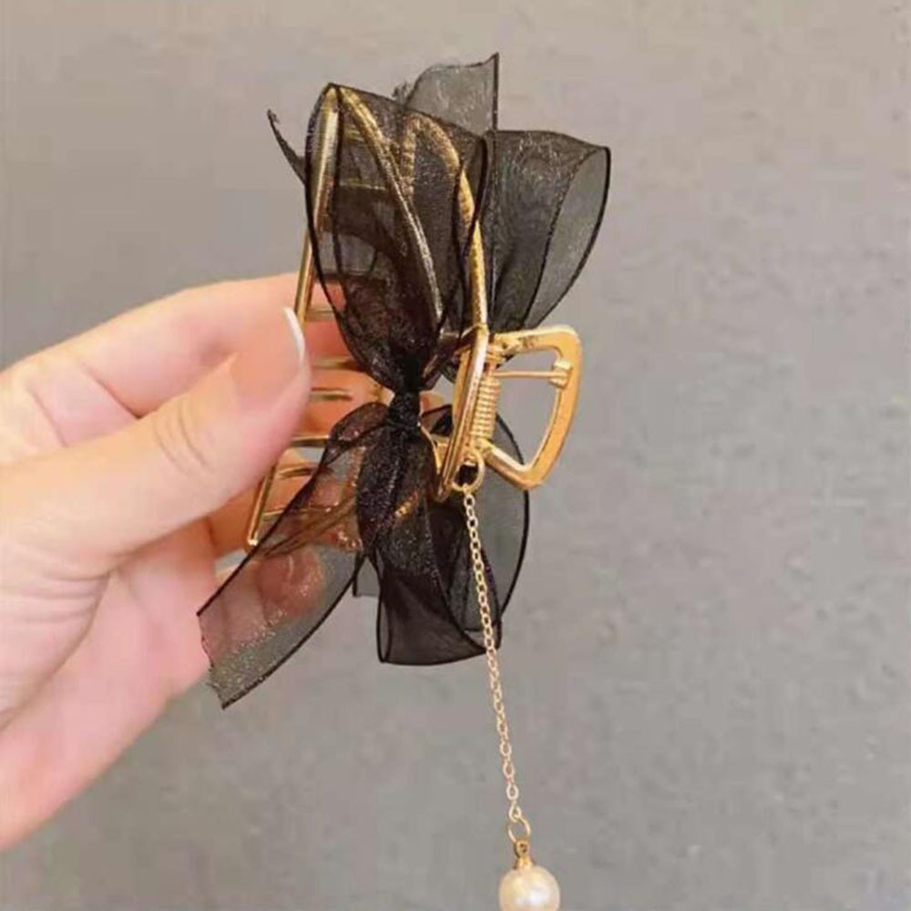 Kẹp Tóc Càng Cua Đính Ngọc Nơ Màu Trơn 7.5cm