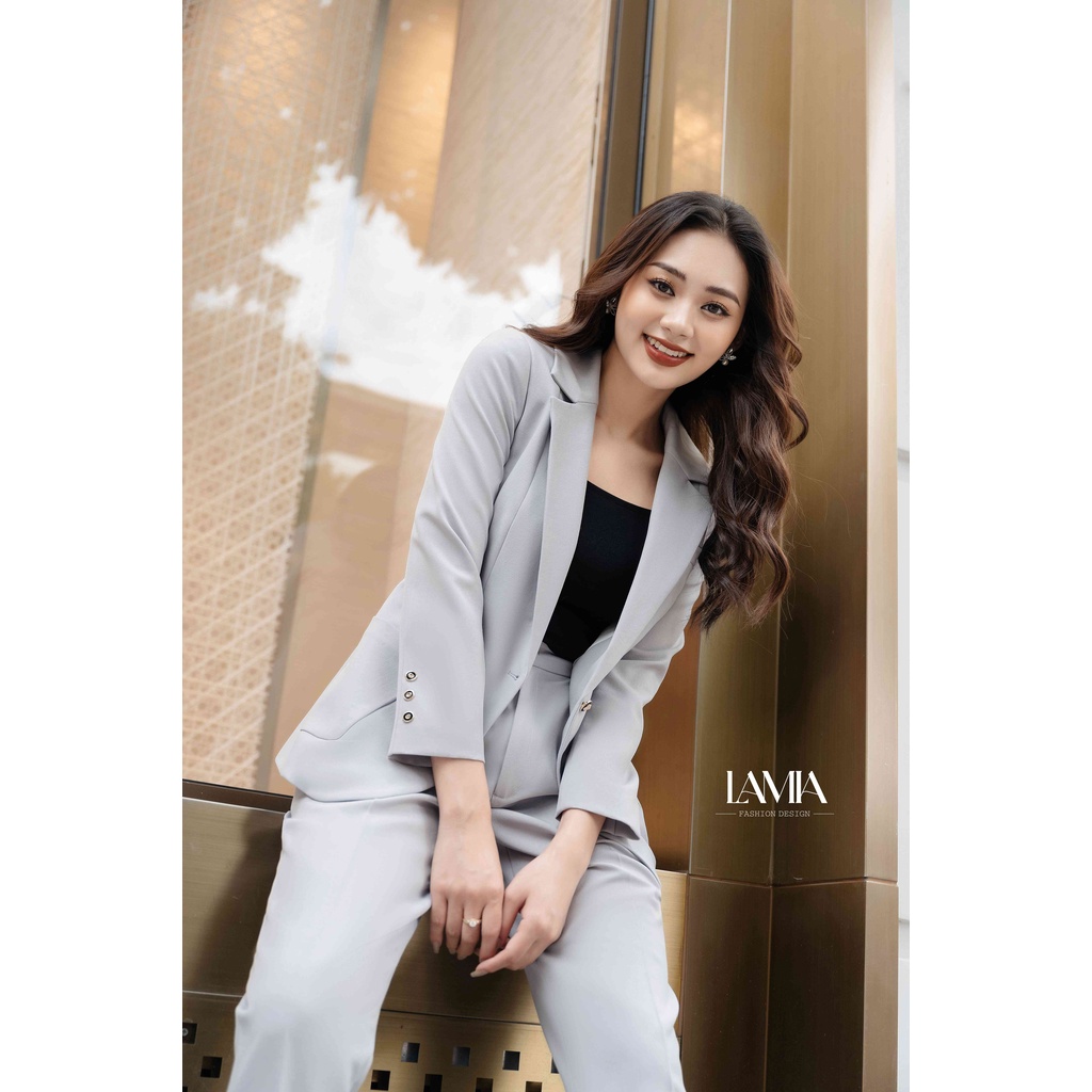 SET VEST NỮ TAY DÀI DÁNG XUÔNG PHỐI QUẦN BAGGY XANH NGỌC LAMIA DESIGN LE111