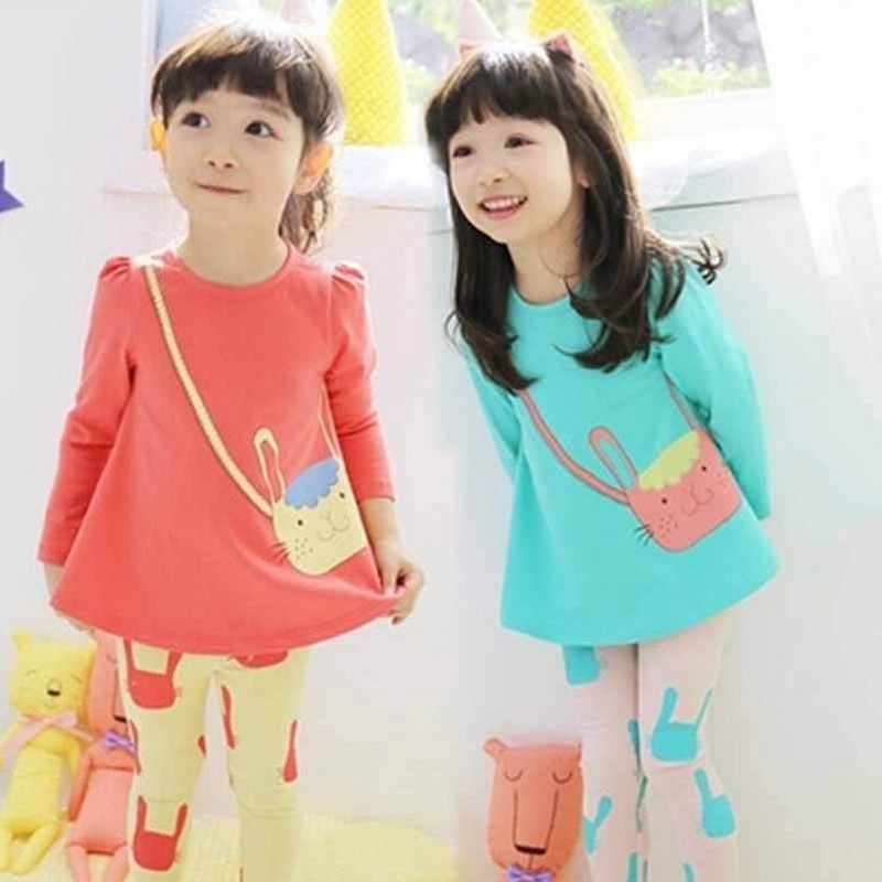 Bộ đồ gồm 2 món áo thun + quần mùa thu dành cho bé gái