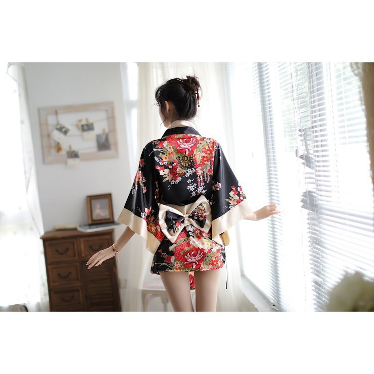 Sét Áo Choàng Ngủ Kimono Hoa  Phong Cách Nhật 5060 Siêu Quyến Rũ ( Sét gồm 01 Áo choàng +01 Đai thắt + 01 Chip xinh )