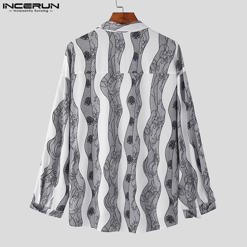 INCERUN Áo Sơ Mi Nam Dài Tay Cài Nút In Hoa Kiểu Retro Trẻ Trung