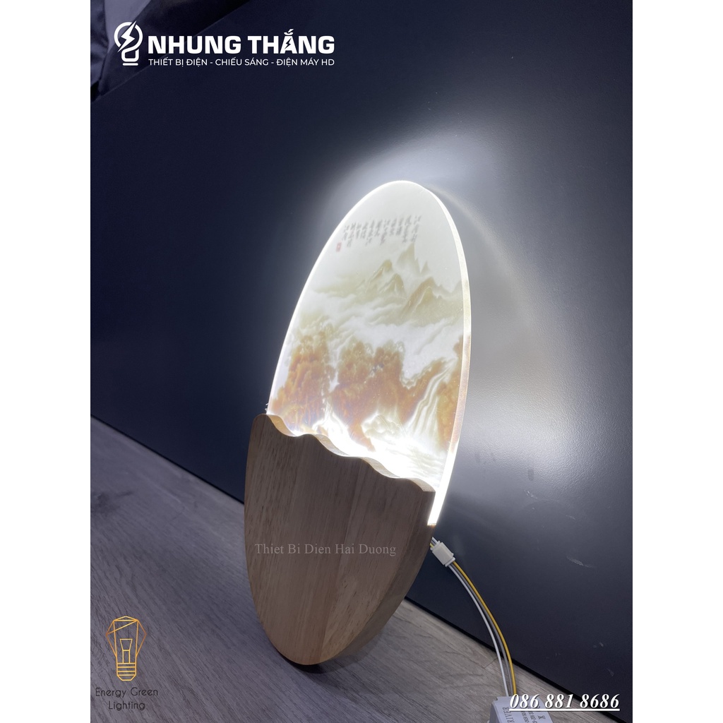Đèn Tường Led Decor Trang Trí Hình Bầu Dục DT-104 - 3 Chế Độ Ánh Sáng - Thân Đèn Làm Từ Gỗ Bền Đẹp