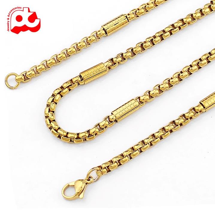 Dây chuyền nam cao cấp thời trang đẹp titan kiểu bọc khoanh chạm họa tiết tròn PT JEWELRY kích cỡ 4mm PTDCNA164