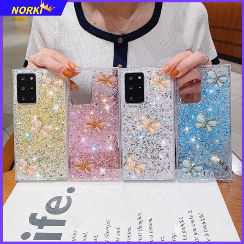 Ốp Điện Thoại Silicon Mềm Hình Bướm 3D Kim Tuyến Cho Samsung Galaxy S22 S21Plu S21FE S20FE Note 20 Ultra 10Plus 10Lite