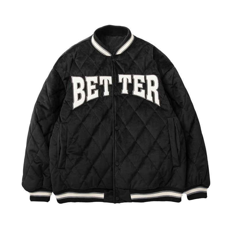 IELGY  Áo Khoác Bóng Chày Bằng cotton Dày Dặn Thêu Chữ Phong Cách Harajuku Dành Cho Nữ