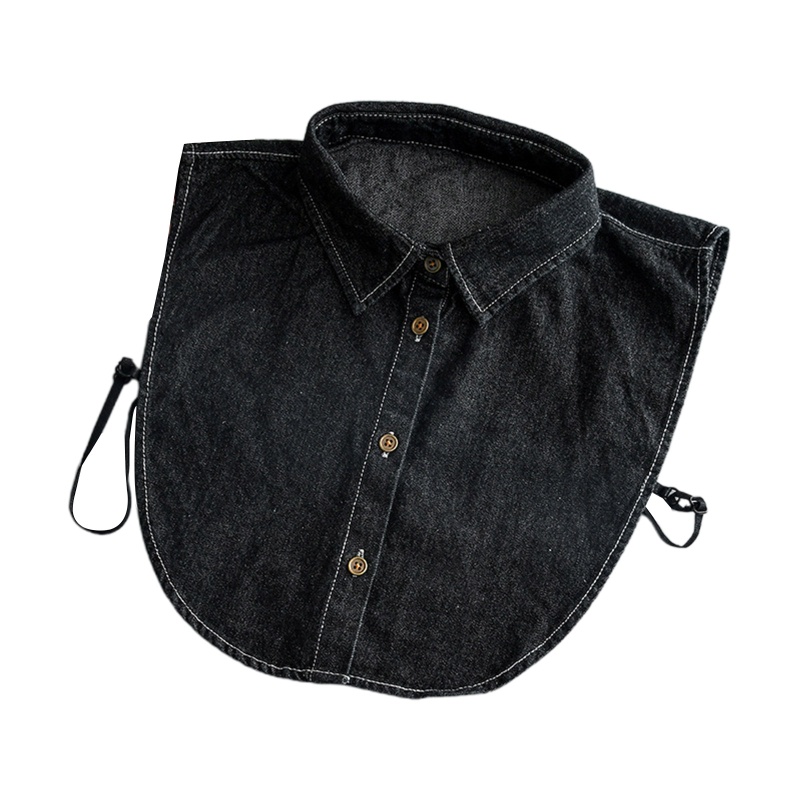 Yoioi Áo Sơ Mi Denim Cổ Bẻ Giả Jean Cài Nút Có Thể Tháo Rời Thời Trang Thu Đông Vintage Cho Nữ Hal