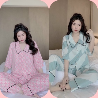 Đồ ngủ nữ cổ sen tay ngắn quần dài/pijama nữ lụa mango cổ sen tay ngắn/Đồ ngủ nữ lụa mặc nhà cổ sen tay bồng