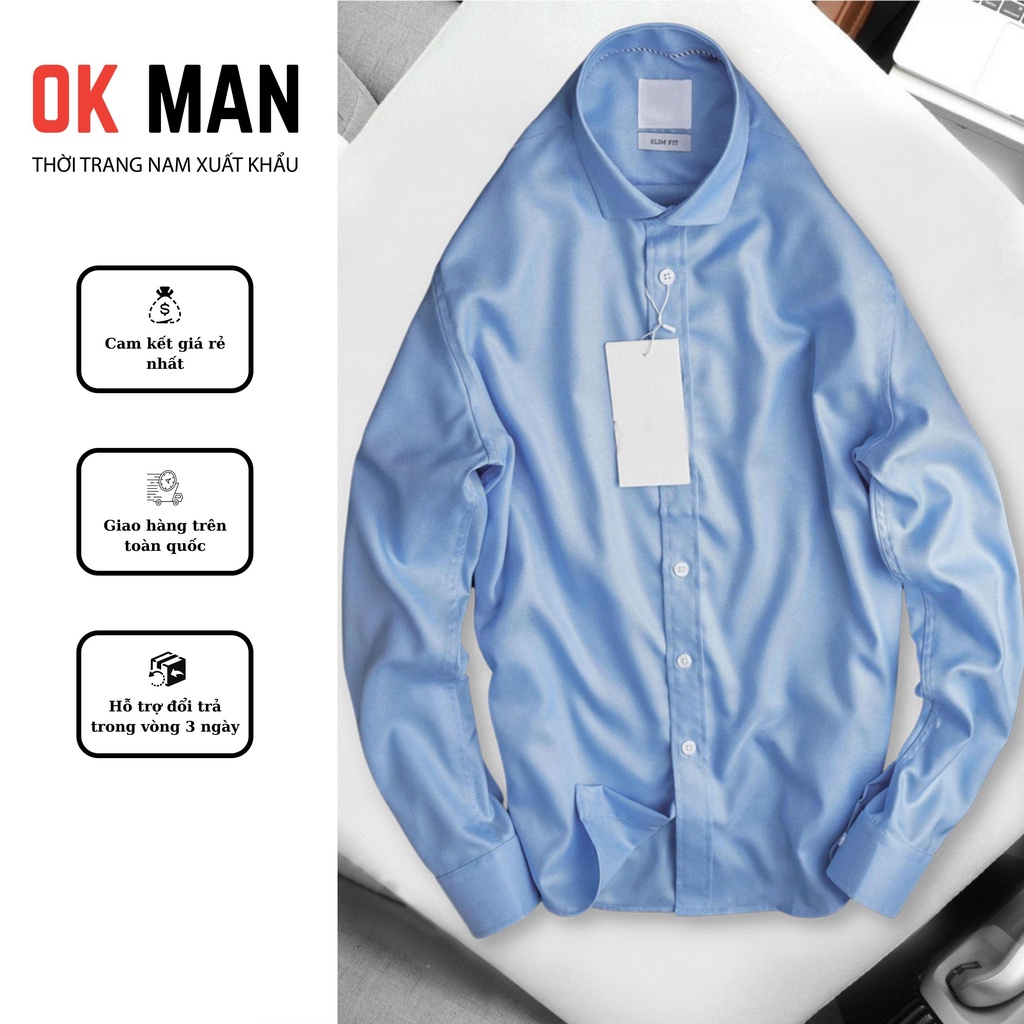 Áo sơ mi nam, form slimfit, 2 màu, chất liệu cotton, OkMan - SMDT-ZR-003