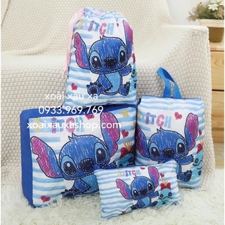 Bộ set 4 túi tiện lợi đựng đồ du lịch hoạt hình stitch - gấu pooh