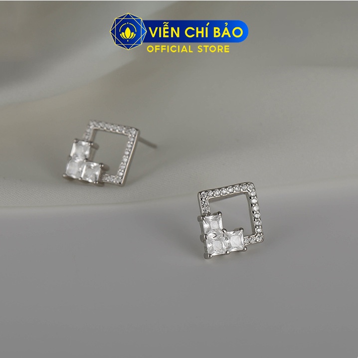 Bông tai bạc nữ hình Oval đính đá chất liệu bạc 925 thời trang phụ kiện trang sức nữ Viễn Chí Bảo B000256