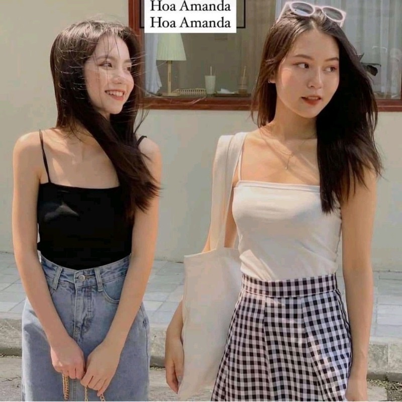 Áo Hai Dây Croptop Màu Trắng Màu Đen Áo Dây Bún Chất Thun Mịn Mát Freesize 55kg | BigBuy360 - bigbuy360.vn