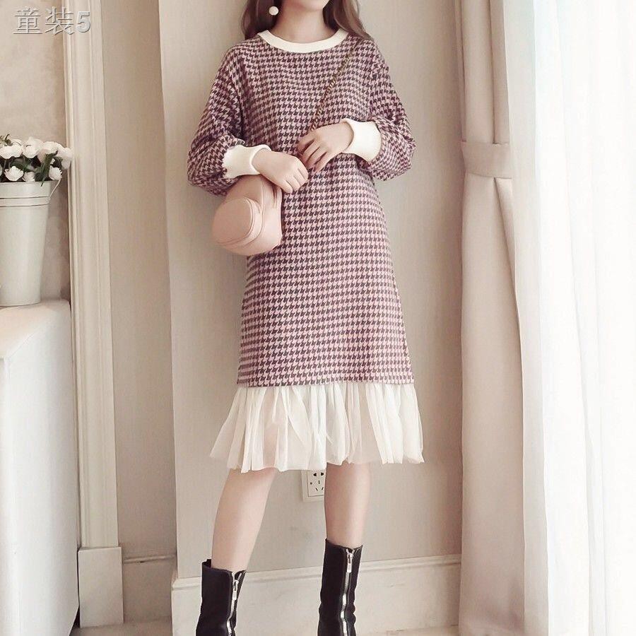 ¤✇☌Váy len houndstooth dành cho phụ nữ thu đông 2020 dài trên gối trung niên mới mùa thời trang của Hàn Quốc