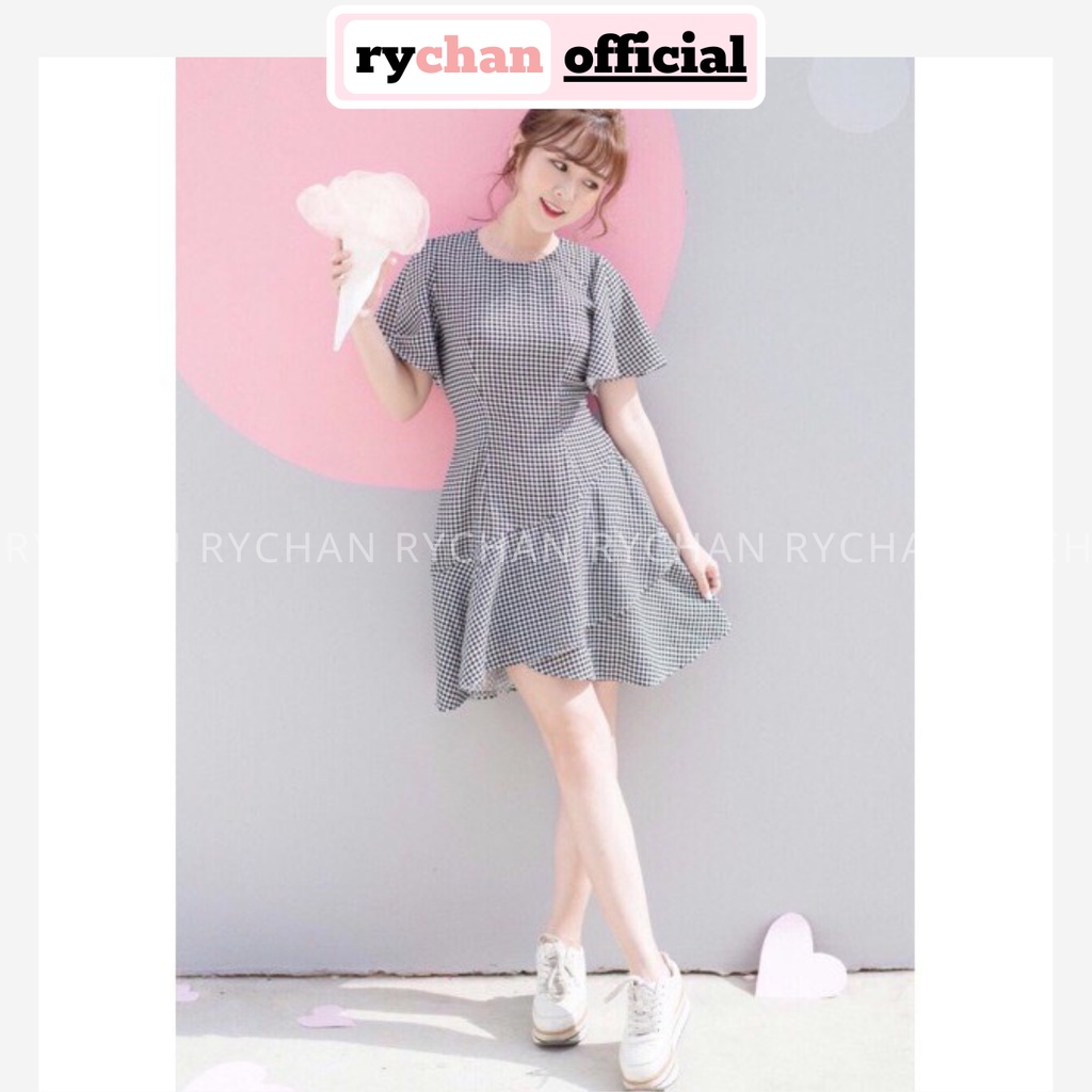 [ẢNH THẬT CUỐI] DX159 - Đầm Xòe Caro Tay Loe Đuôi Bèo