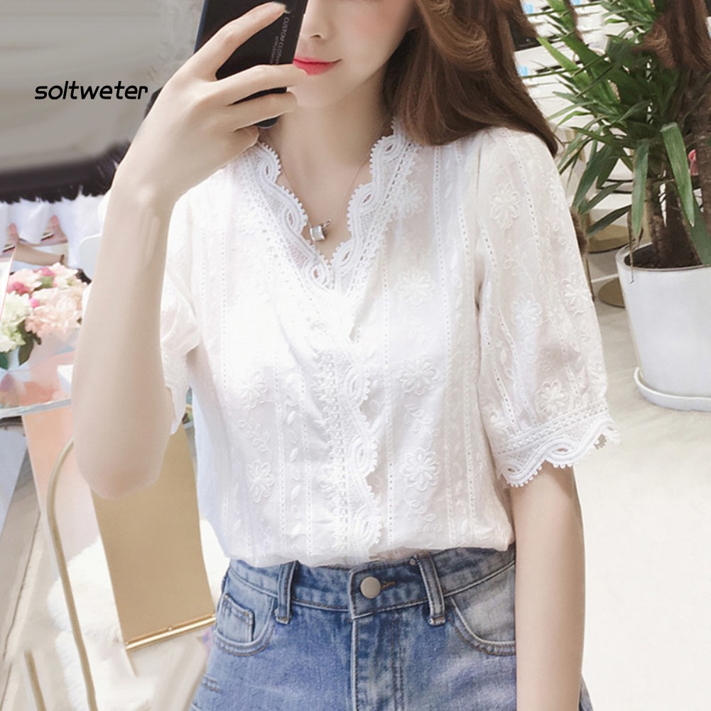 Áo Nữ Tay Lửng Cổ Chữ V Thời Trang Quyến Rũ