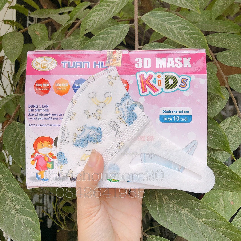 1 Hộp [50 Chiếc] Khẩu Trang Kháng Khuẩn Trẻ Em 3D Kid Mask Hãng Tuấn Huy In Hình Hoạ Tiết Cho Bé Từ 3 đến 8 Tuổi