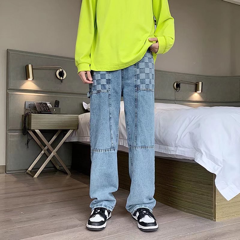 Quần jeans dài ống rộng phối nhiều túi thời trang thu đông cho nam