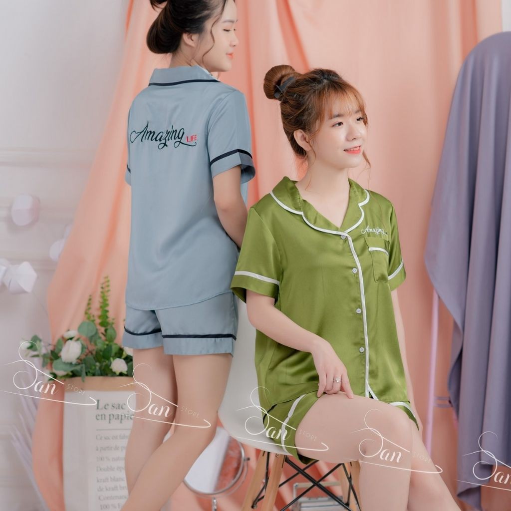 Đồ ngủ pyjama đẹp dành cho nữ, chất liệu lụa satin cao cấp, đồ mặc nhà kiểu dáng tay ngắn, quần đùi hoặc quần dài SANMAY