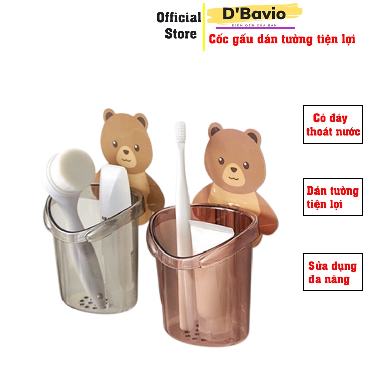 Cốc gấu đựng bàn chải đánh răng du lịch dán tường siêu dính đến 5kg - DBAVIO