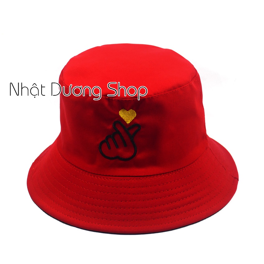 Nón bucket 2 mặt thêu hình bắn tim sành điệu - Chất liệu Cotton cao cấp tạo nên sự thoáng mát