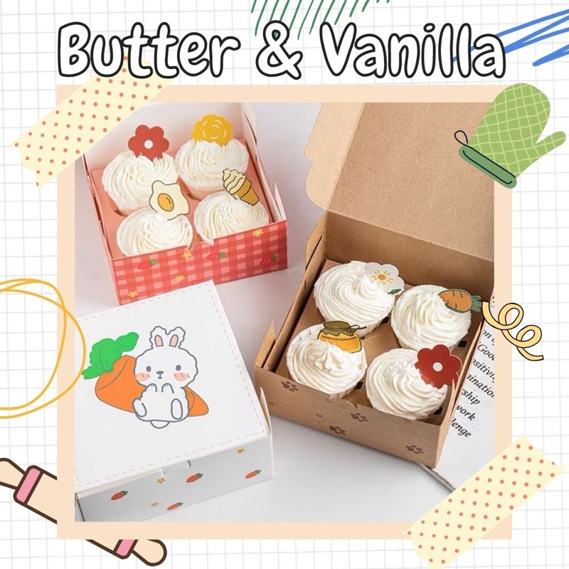 Hộp Giấy Đựng Cupcake 4 Bánh Gấu/Thỏ/Dâu Tây