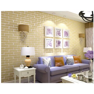 DECAL 1M PVC giấy dán tường khổ 53cm (có sẵn keo dán) – GẠCH 3D MÀU VÀNG